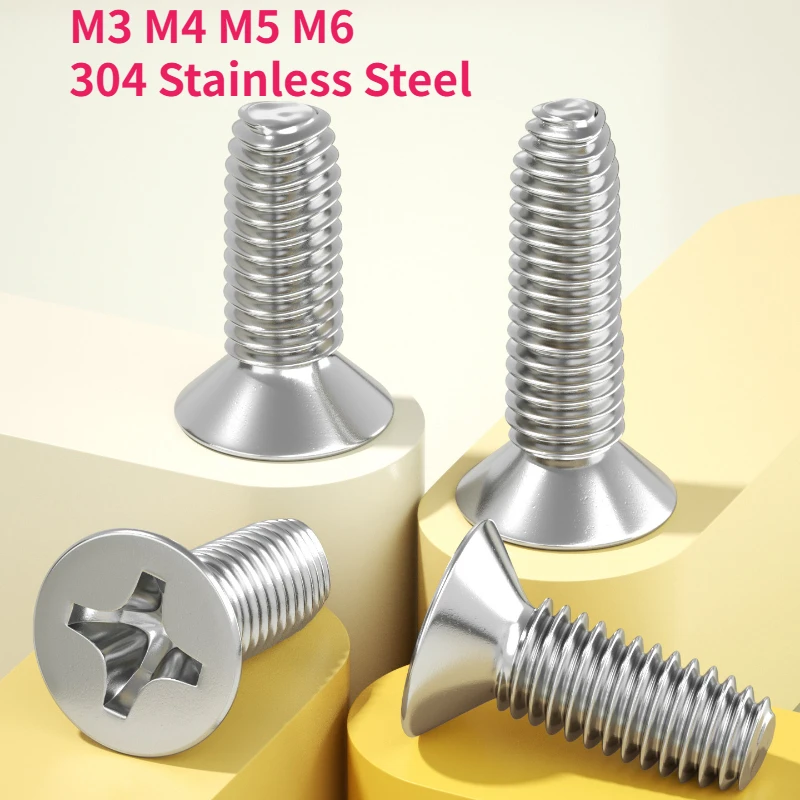 M3 M4 M5 M6 A2-70 304 Stainless Steel Cross Phillips Flat Countersunk Head Triangle Self Tapping Screw