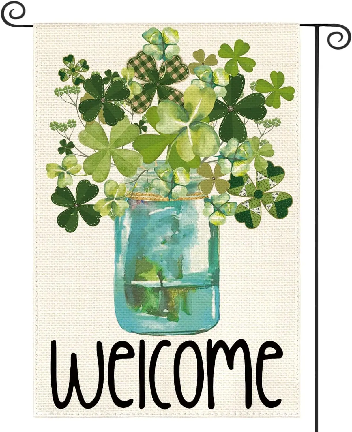 AVOIN colorlife Welcome Watercolor Lucky Clover St Patricks Day Garden Flag Double Sided, Shamrock Jar Yard Outdoor Flag 12x18 I