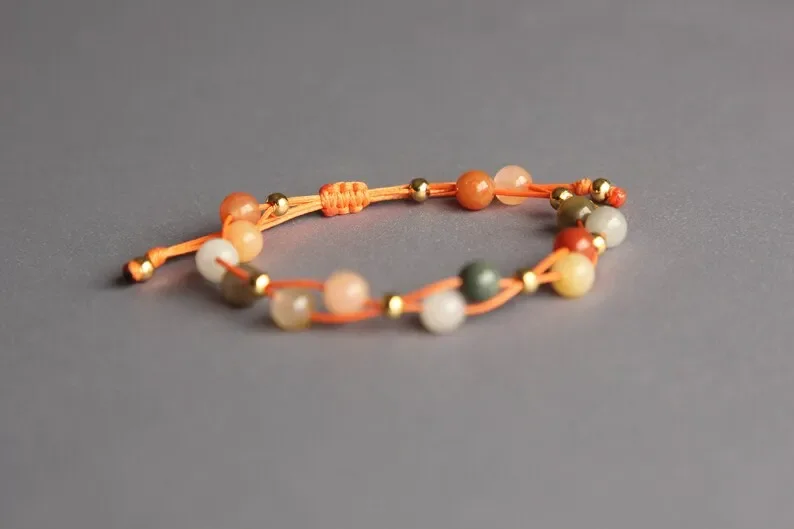 Jade Beads Women's Crystal Healing Layered Cute Adjustable Bracelet Sister Gift