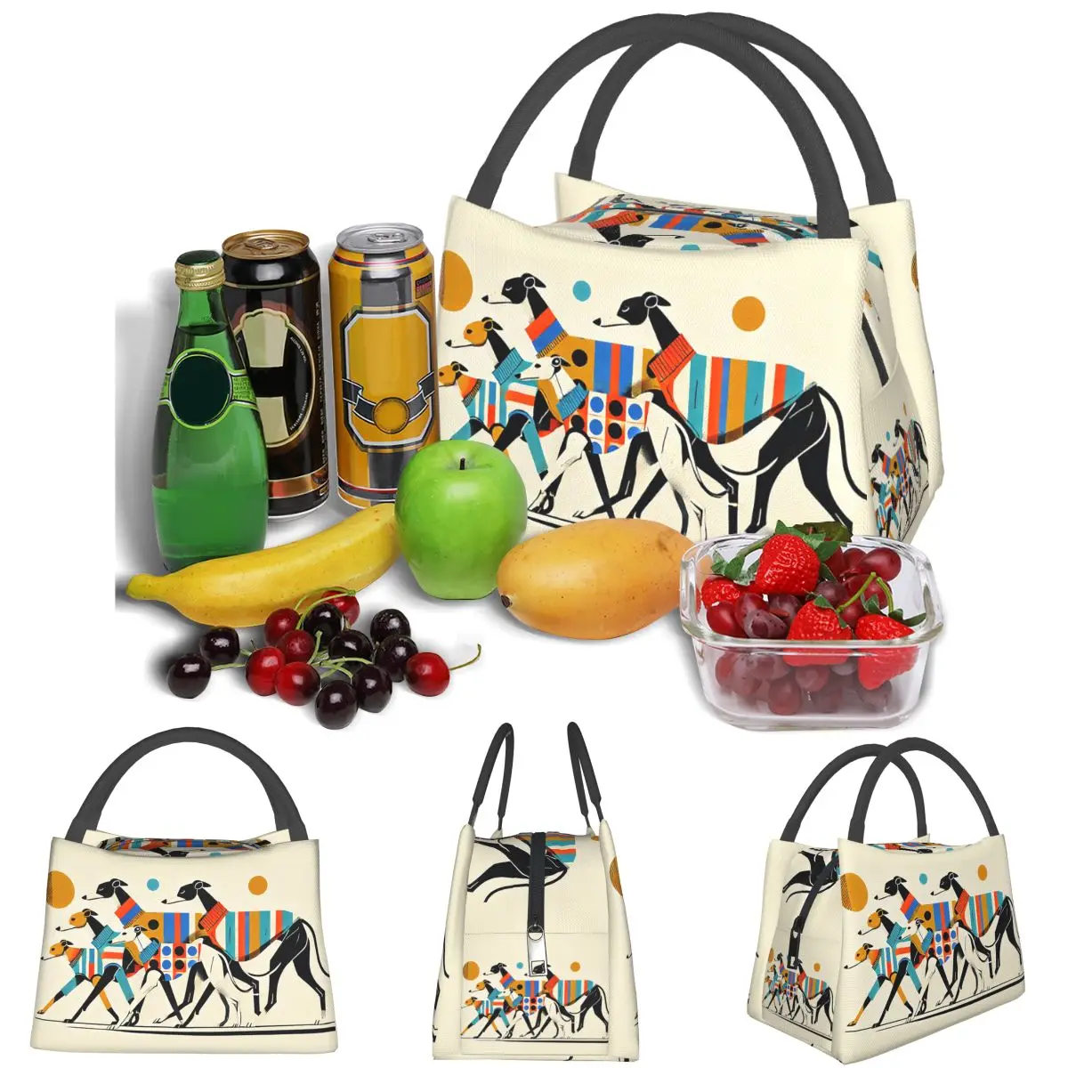 Sighthound Greyhound Whippet Lurcher Lightweight Handheld Insulated Lunch Bag Large Capacity for Adults Students Travel Picnic