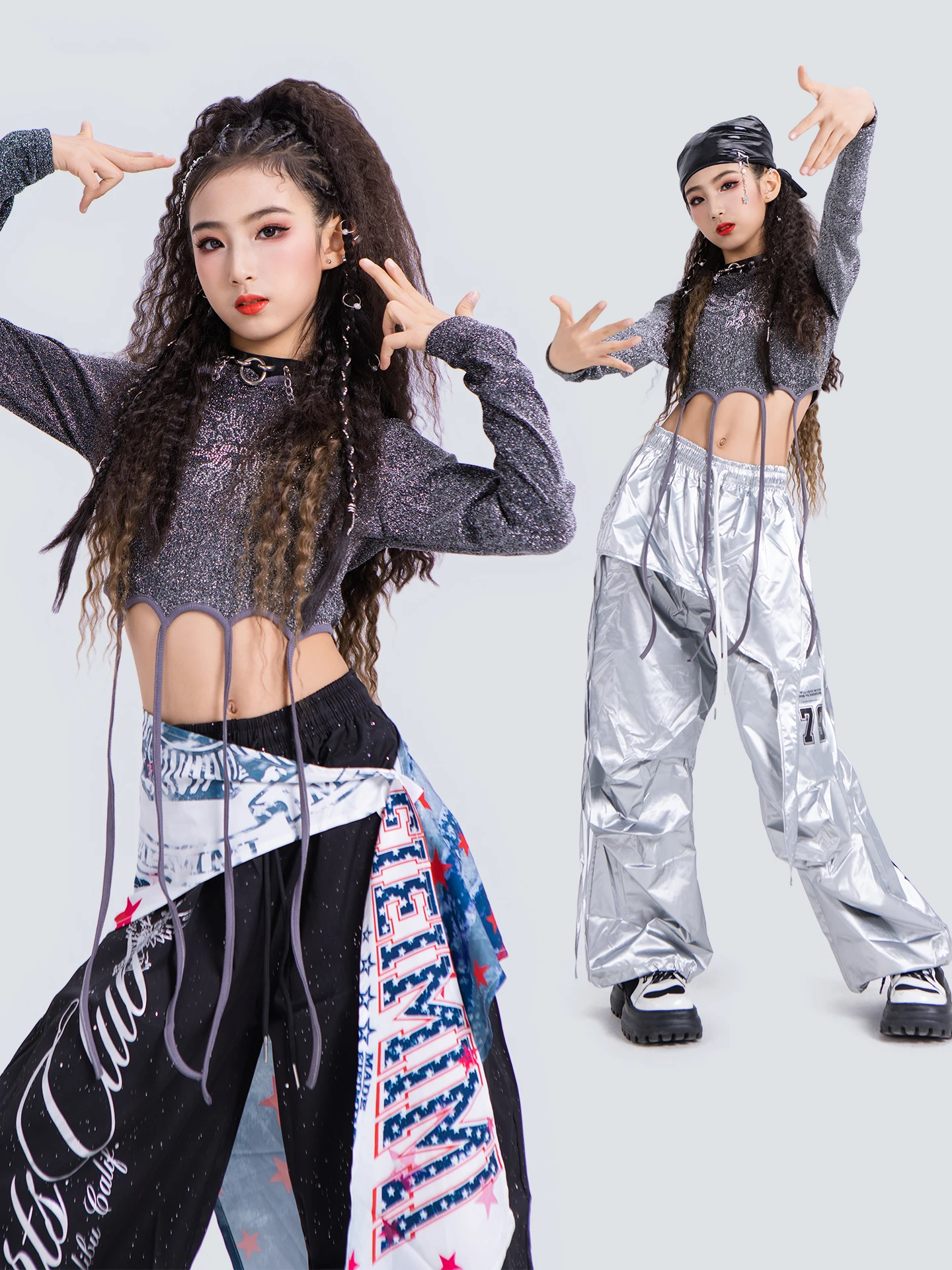 

2025 Modern Jazz Dance Performance Rave Clothes For Girls Loose Kpop Outfits Street Dance Wear Hip Hop Dance Costumes DQS21652