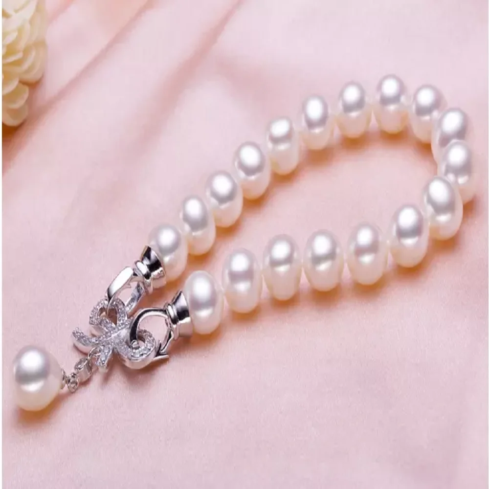 

Natural AAA 7-8mm 8-9mm 9-10mm South Sea White Pearl Bracelet with 7.5-8inch 925s