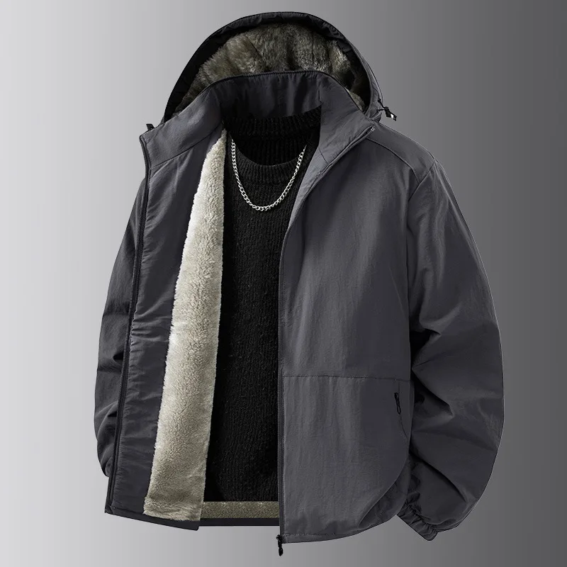 

Men's Hooded Jacket Thickened Fleece for Autumn Winter Warmth Young Men's Top Comfort Storage Heated Outerwear