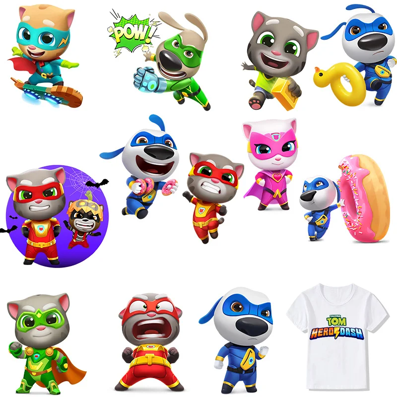 Talking Tom Heroes Heat Transfer Clothes Stickers for Clothing Print Cartoon Patches Iron-on Transfer Boys DIY Garment Jacket