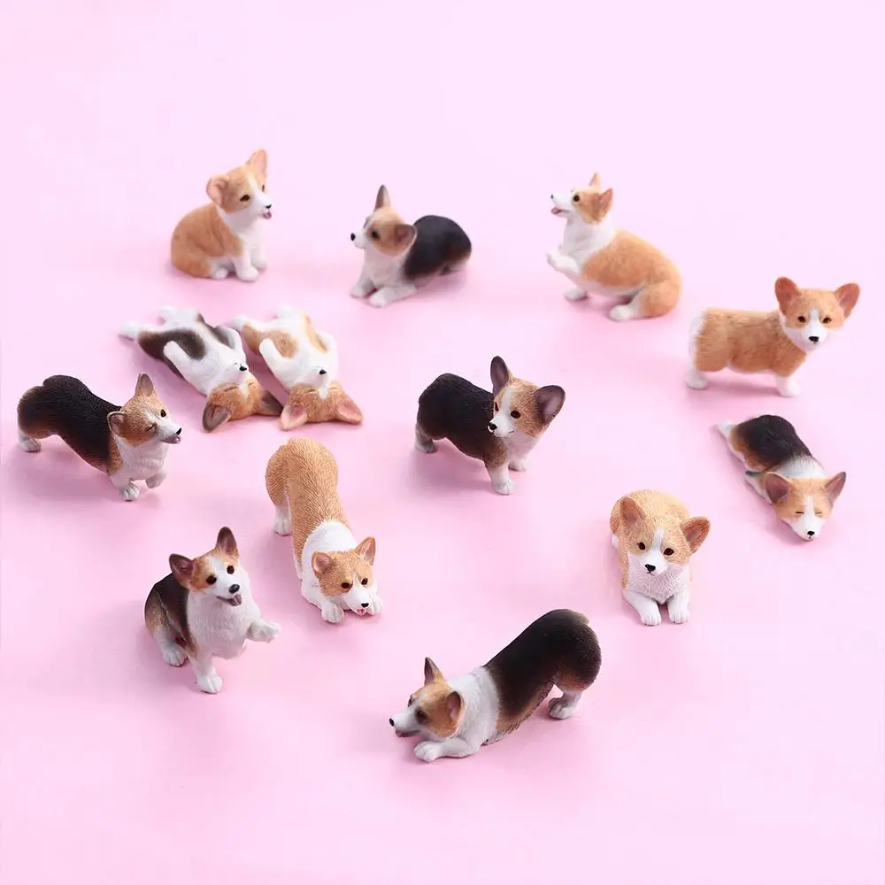 Cute Simulation Dog Miniature Figurines Mini Animal Corgi Resin Model Car Ornament for Home Decor Accessories Children\'s Gift