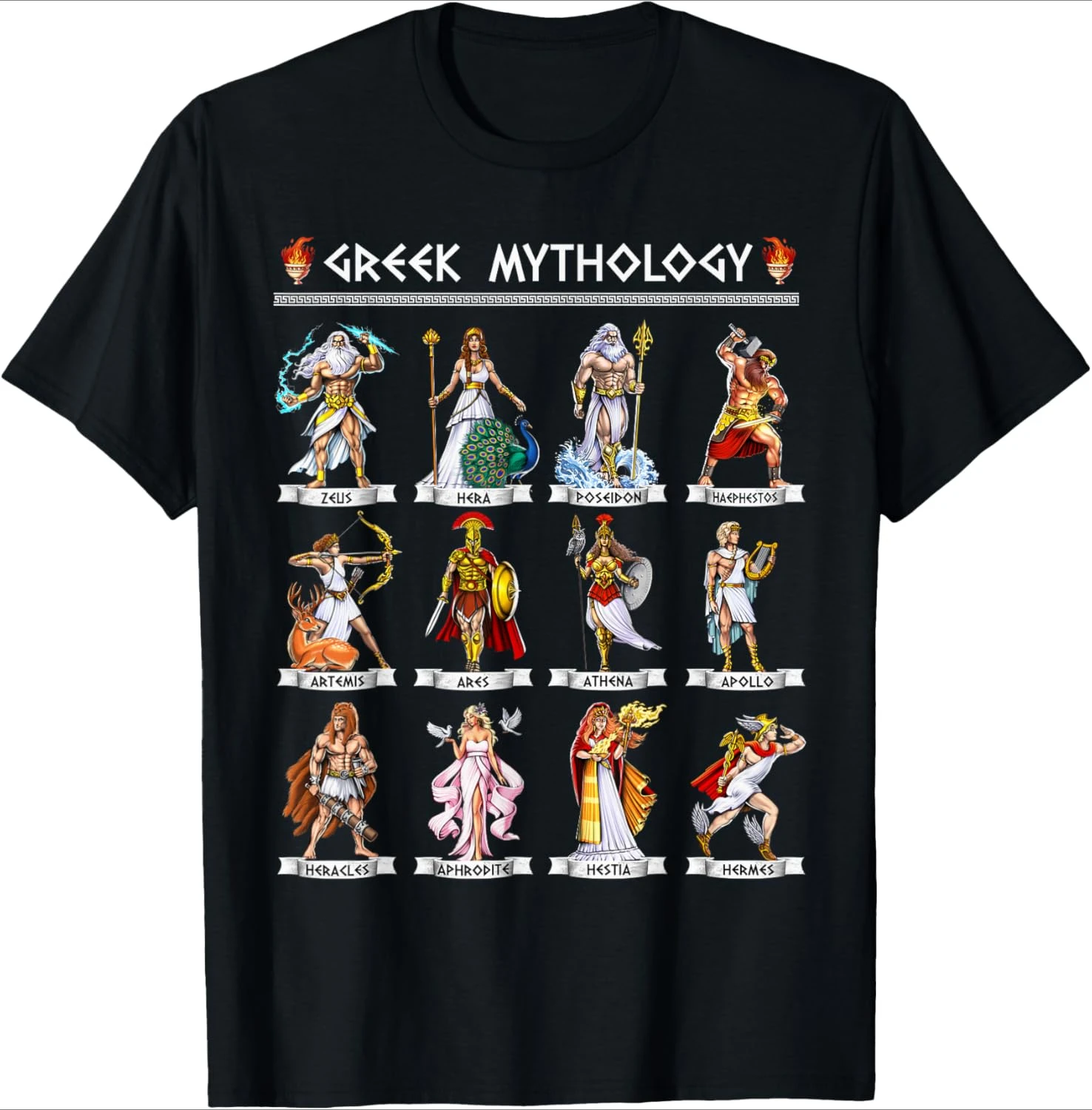 Greek Mythology Gods Ancient Greece Design-100% Cotton Summer Casual O-Neck Short Sleeve Printed Men's T-Shirt.
