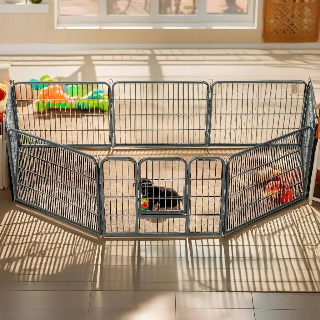 8-Panel Steel Dog Playpen - 31.5x23.6 inch, Black Pet Exercise Enclosure