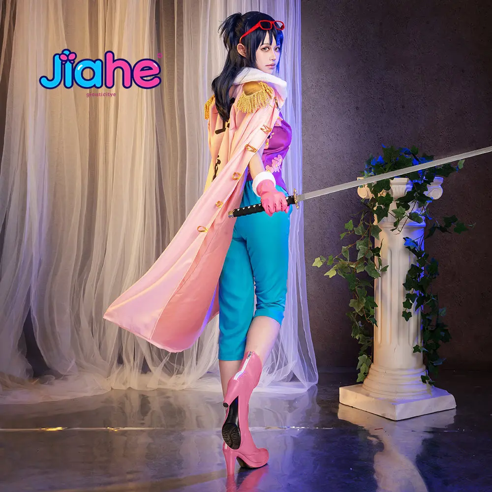Anime OP Tashigi two years later Cosplay  Costume  Women pink coat floral shirt gloves glasses Halloween party suit tailor-made - view 2