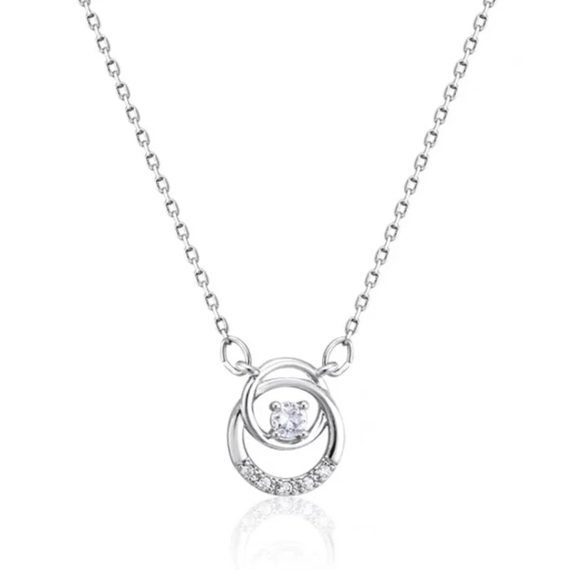 Hot-Seller Double Circle Pendant Necklace CZ Outer Ring Round Main Stone Dainty Thin Minimal Planet Collar Jewelry For Women