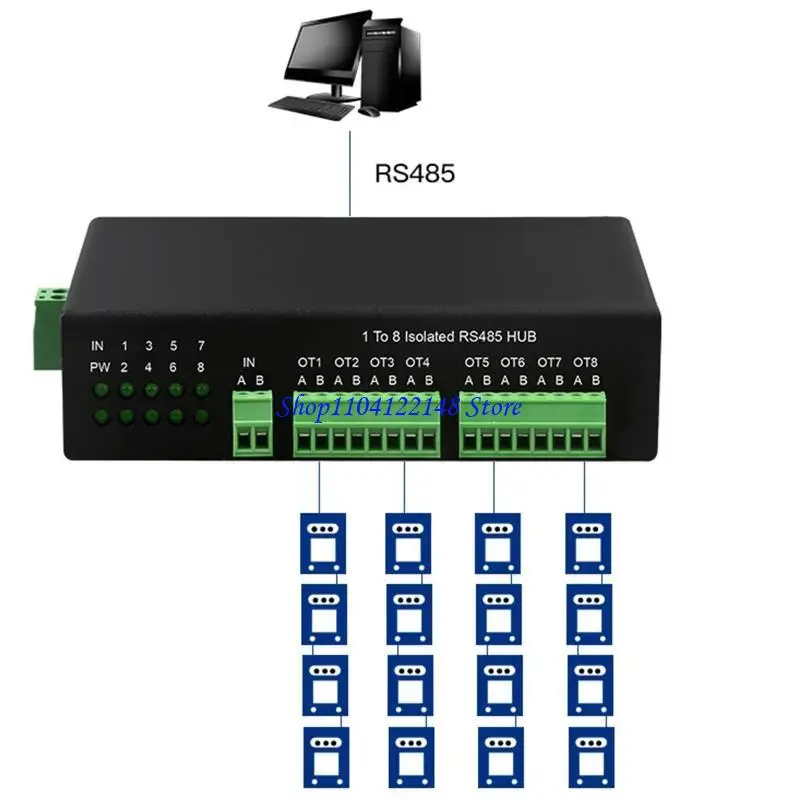 P9FA RS485 Hub 8-Channel RS485 Splitter 485 Sharer Splitter 1 In 8 Out Industrial