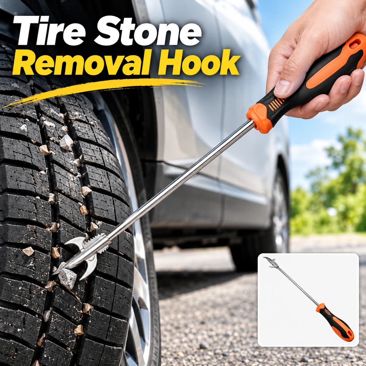 Car Tire Stone Cleaning Hook Tool Stainless Steel Groove Stone Remover Multi-Function Pick Scraper for Tire Cleaning Repair Kit