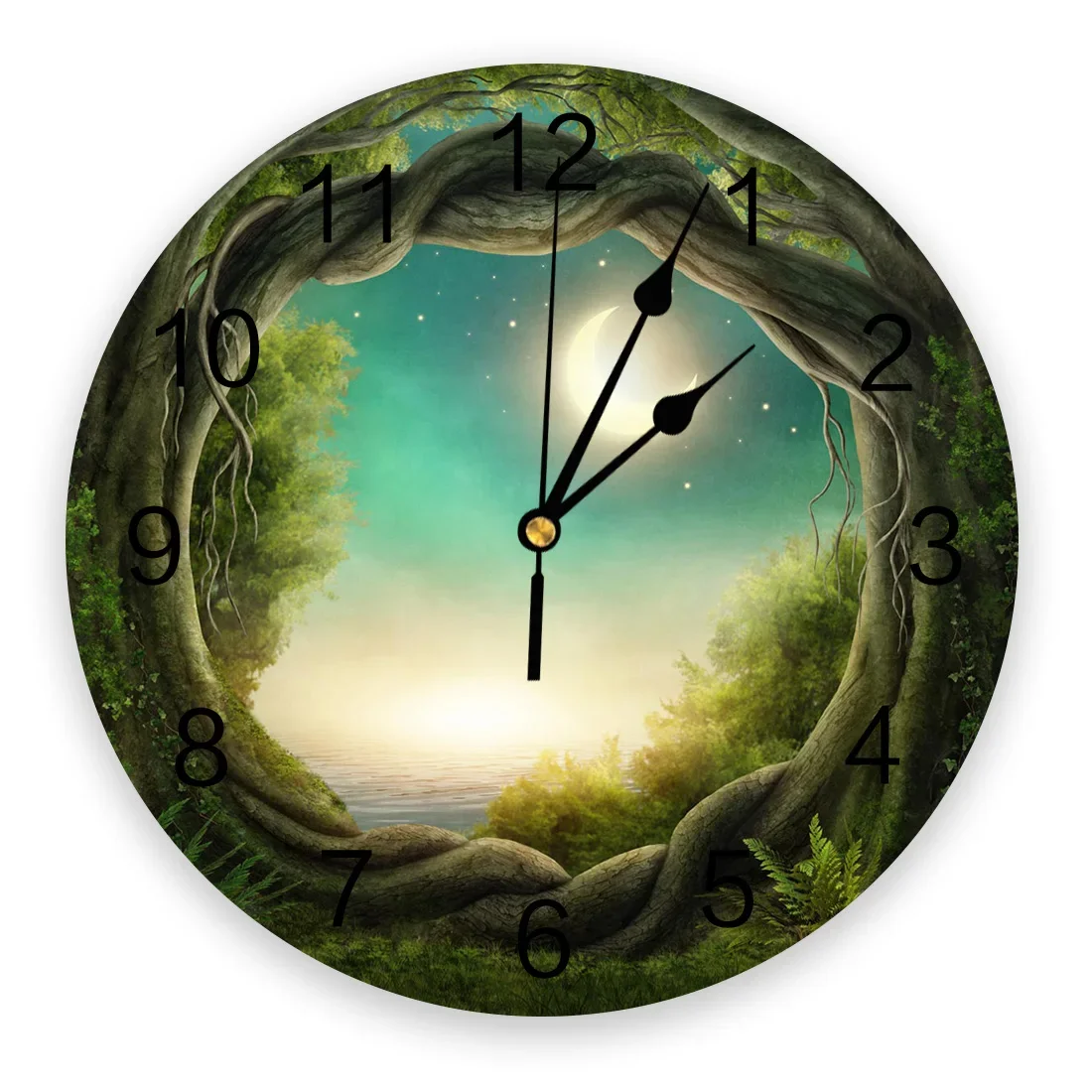 Jungle Arbor Woods Moon Green Wall Clocks Home Decoration Silent Round Wall Watches for Home Living Room Kitchen Wall Decor