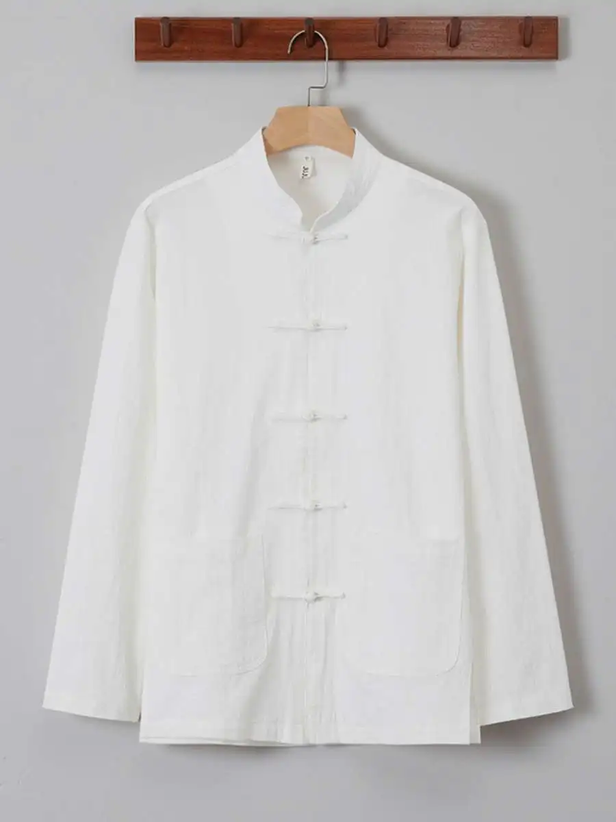 

Retro Men's Large Size Button up Linen Casual Faionable New Sle Tang Costume Hanfu Autumn Winter Clothing Traditional Eth...