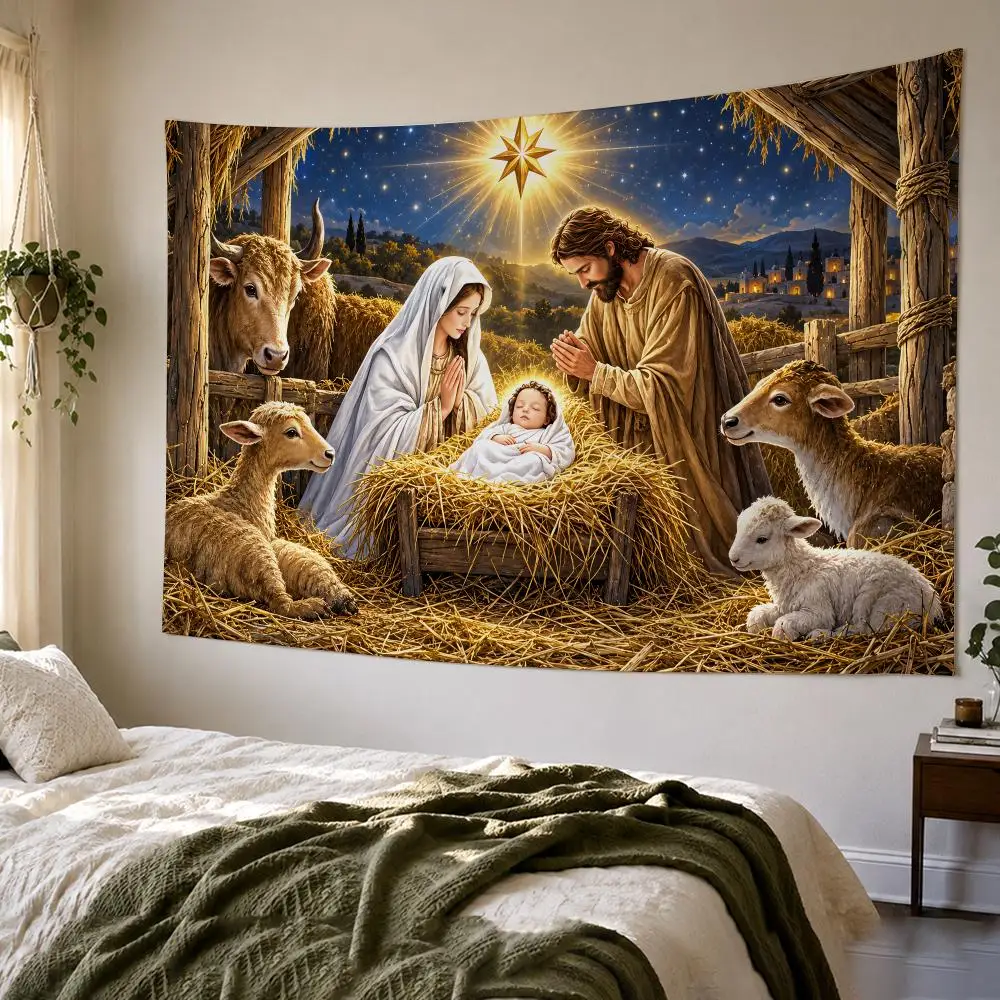 Three Wise Men Christmas Nativity Tapestry Bedroom Living Room Bar Party House Home Dorm Interior Wall Decor Background Banner