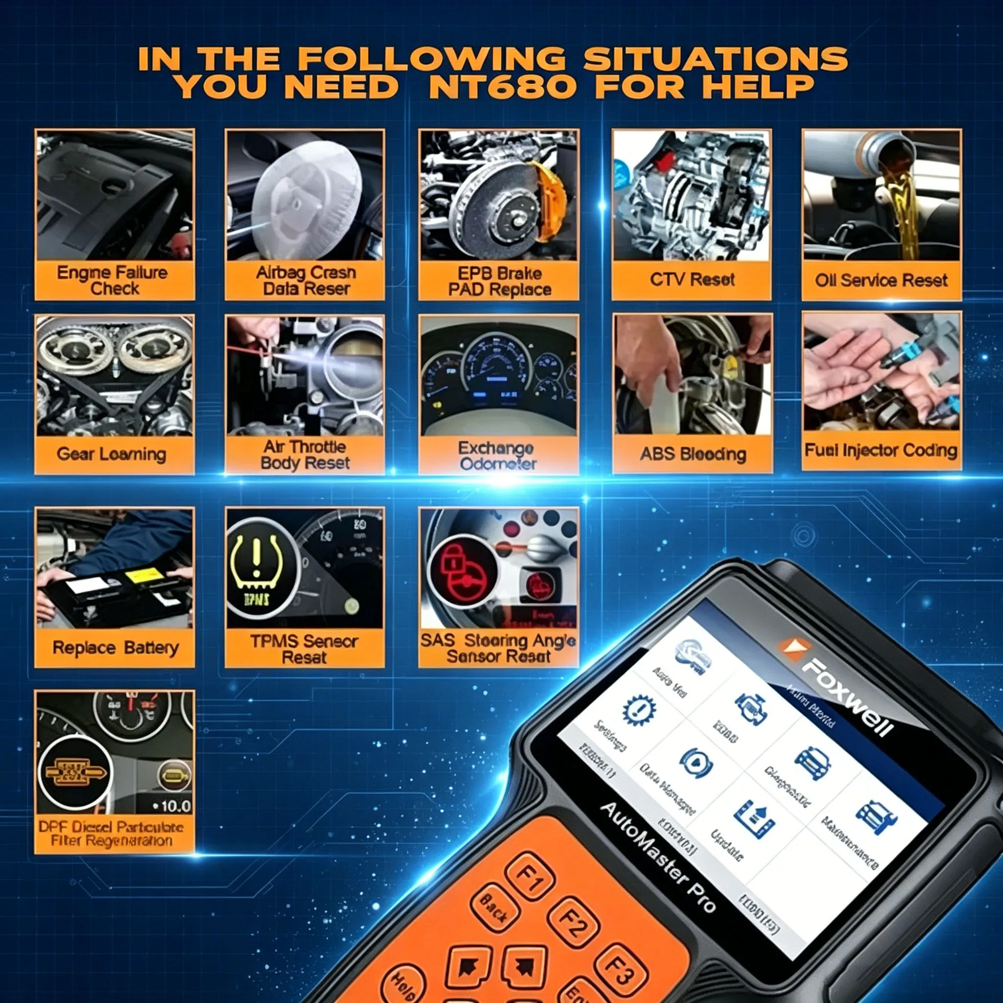 Foxwell NT680 Plus Universal Car Diagnostic Tool All Systems Obd2 Scanner Instead of NT680 Pro Automotive Diagnostic Tools