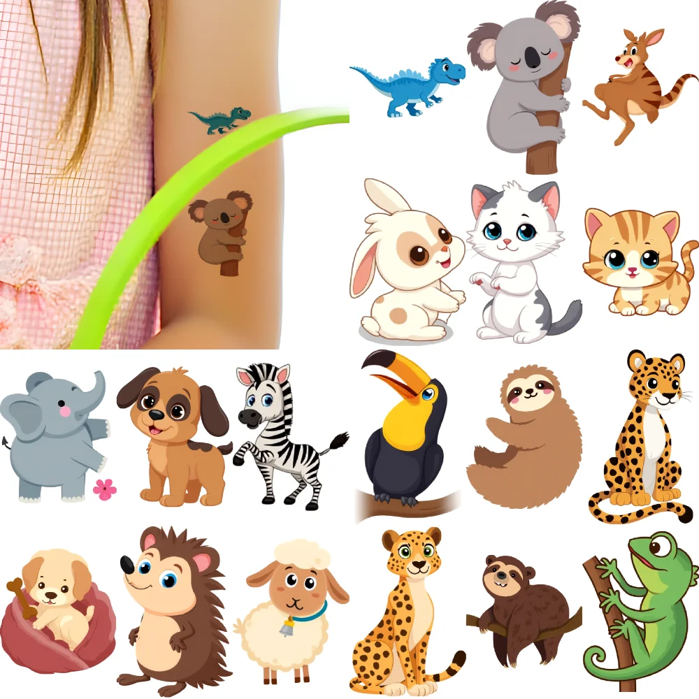 

54pcs Temporary Tattoo Cartoon Raccoon Koala Sloth For Cheeks Shoulders Arms