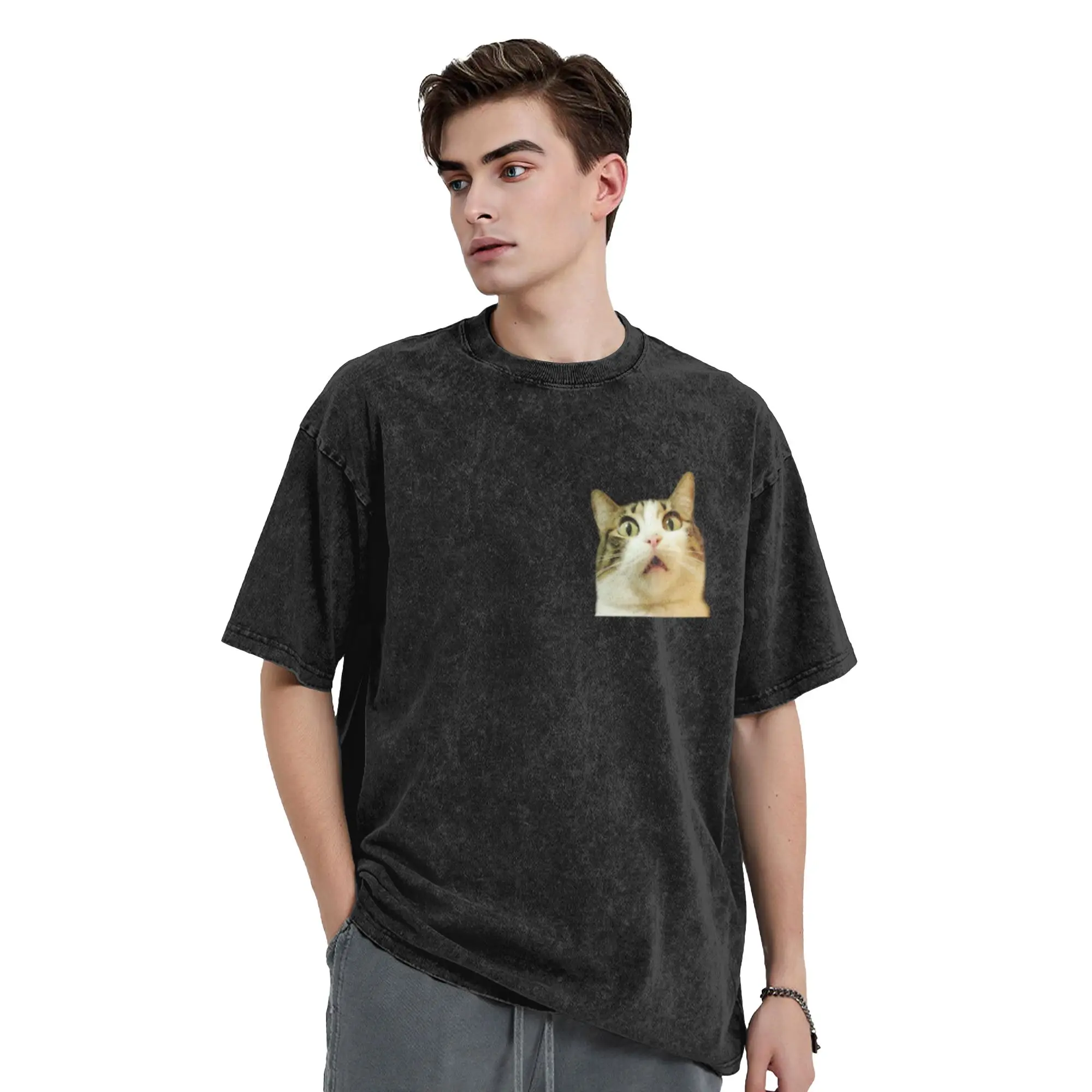Confused Funny Meme Cat Unique Comfort A Vintage Oversized Cotton Unisex T-Shirts