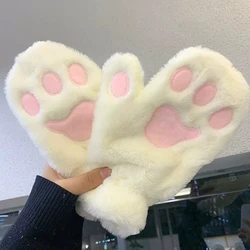 New Kawaii Women Cat Gloves Fashion Girls Cat Claw Paw Plush Mittens Warm Soft Plush Short Fingerless Full Finger Winter Gloves