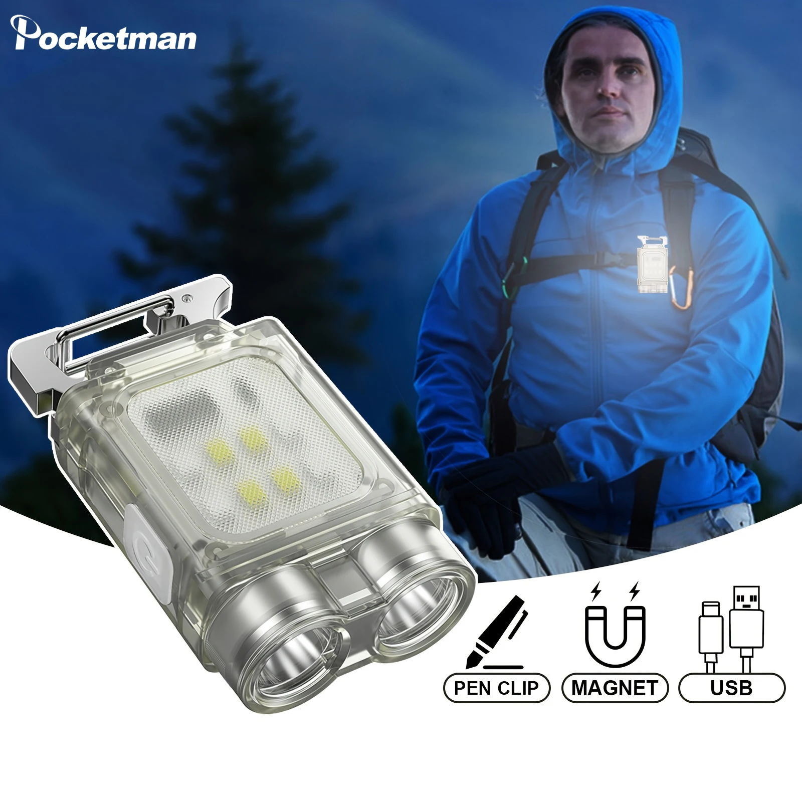 

Rechargeable 6-Mode Compact COB Flashlight Mini Keychain Torch with Adjustable Beam USB Charging Work Light Bottle Opener