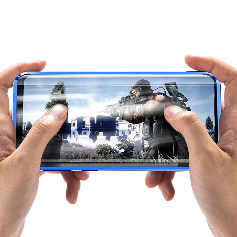 Casing ponsel magnetik dua sisi, casing penutup kaca dua sisi bahan logam magnetik untuk Samsung Galaxy S20 S21 S22 S10 S9 S8 Plus Note 20 UItra 10 Pro 8 9 A51 A71 A50