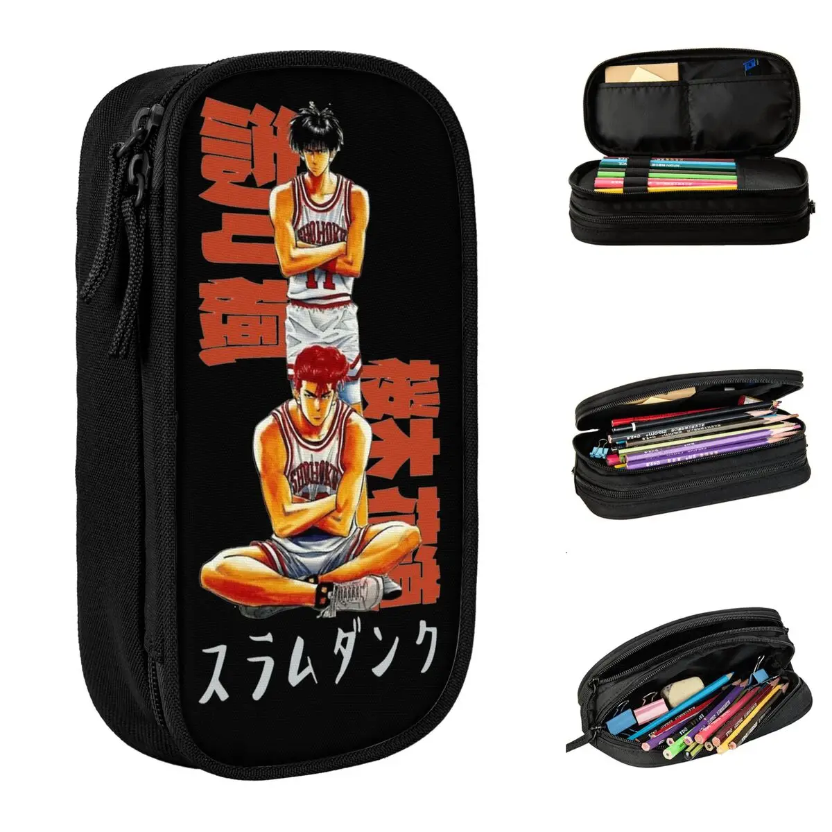 Slam Dunk Character Lápis Case, Lovely Pen Holder Bags, Estudante Grande Armazenamento, Material Escolar Zipper Pencilcases