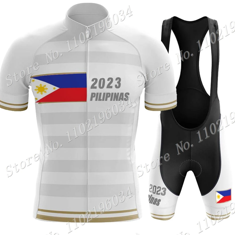 Philippines Cycling Jersey 2023 National Team Set Mens Short Sleeve Clothing Road Bike Shirts Bicycle Bib Shorts MTB Suit  Wear