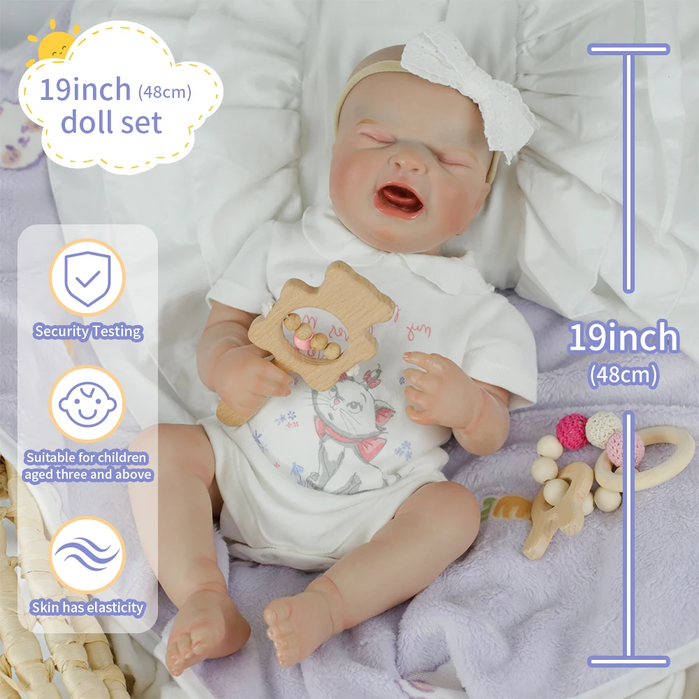 19 بوصة واقعية تولد من جديد دمية تبكي بصوت عال طفلة سيليكون الفينيل قابل للغسل الجسم رسمت باليد الشعر دمية لعبة لهدايا عيد الميلاد