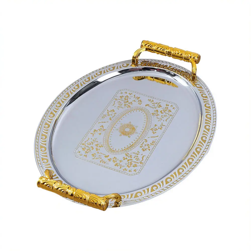 Elegant Oval Stainless Steel Serving Tray Vintage Decorative Platter For Hotel Kitchen Dining Table Fruit Snacks Organizer