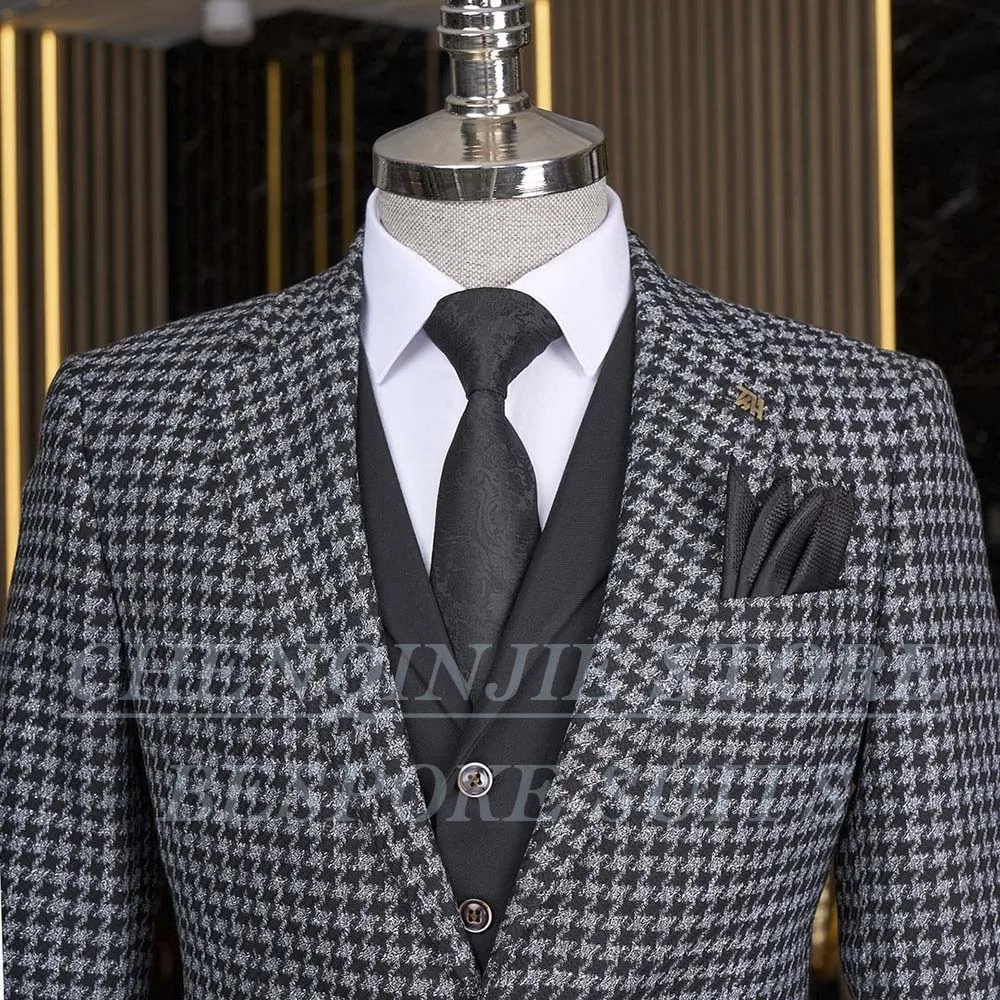 Classic Houndstooth Men's Suits Outerwear Customized Single Breasted Notch Lapel Blazer Office 2 Piece Jacket Pants Blazer 2025