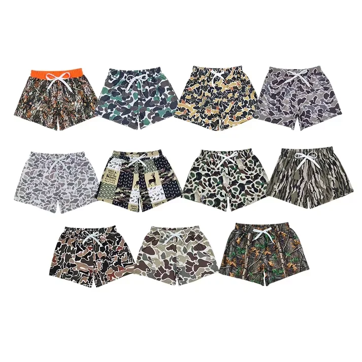

Boys Camo Print Summer Beach Swim Trunks Brothers Swimwear