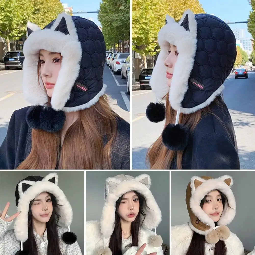 หมวกบอมเบอร์ผ้ากำมะหยี่ขนยาวสำหรับผู้ชายและผู้หญิงหมวกกันหนาวหนาป้องกันหูสำหรับฤดูหนาว