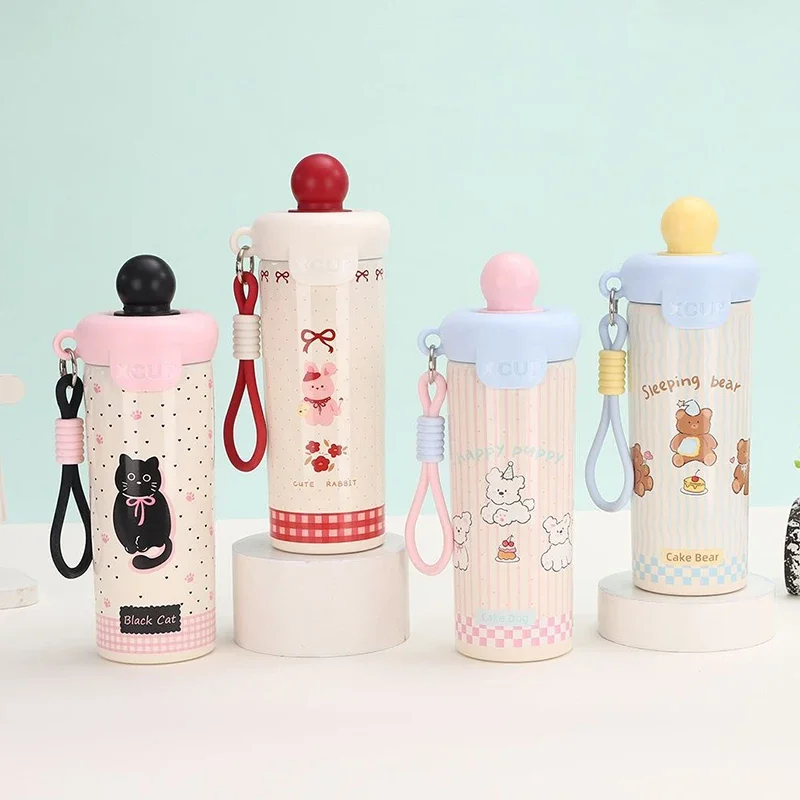316 Stainless Steel Water Bottle for Women Floating Ball Straw Cup Student Shoulder Strap Insulated Large Capacity Cup 650ml