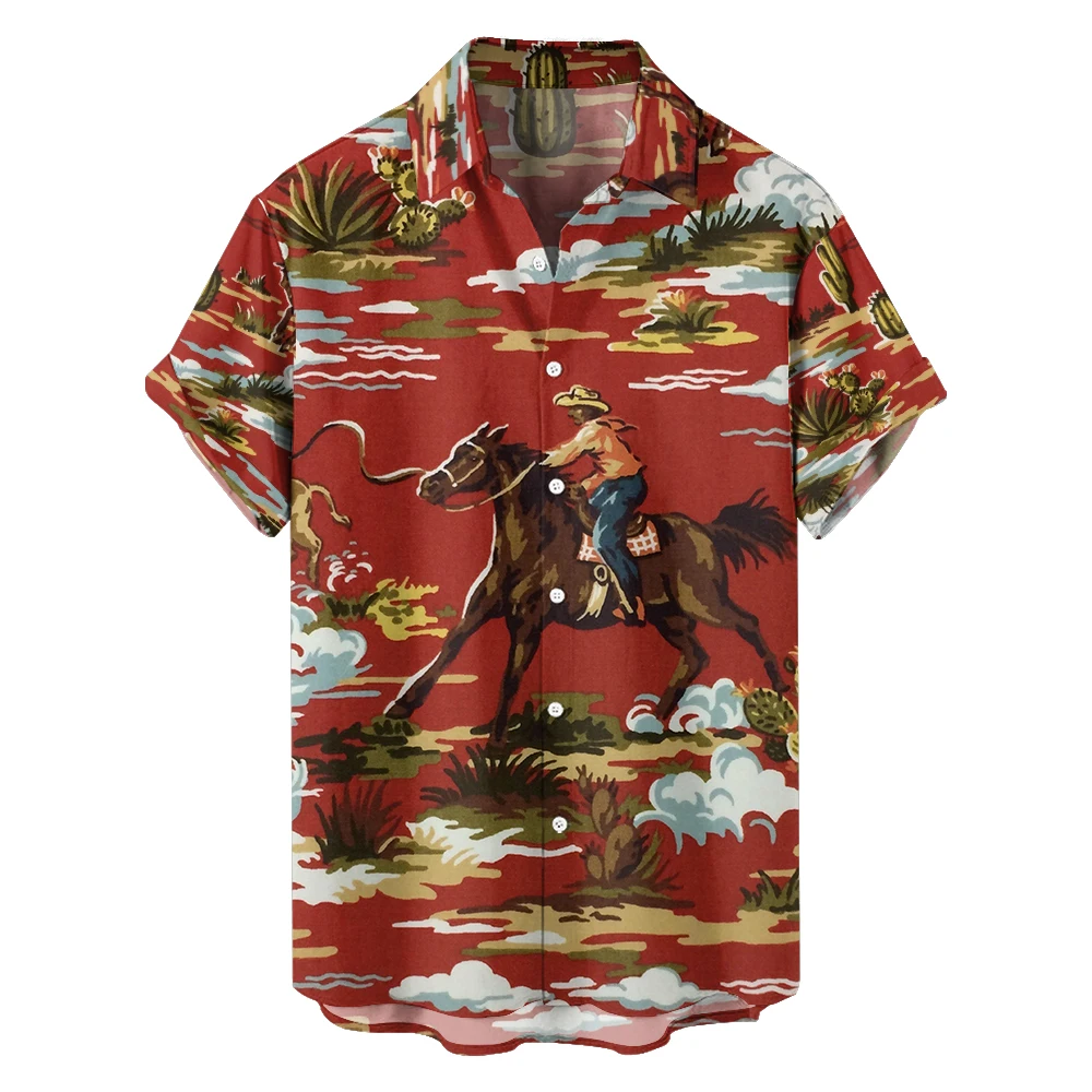 

Original Summer lawn riding casual travel Plus size short Sleeve shirt Hawaiian style digital print loose trend shirt