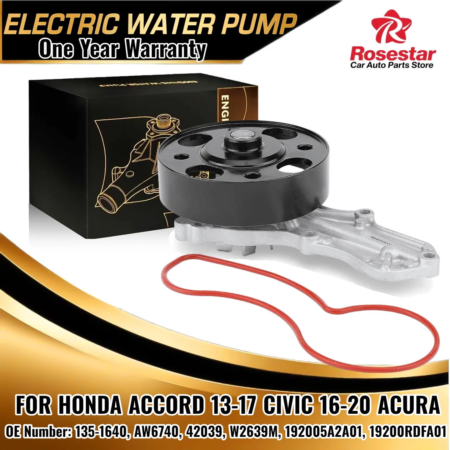 

Water Pump with Pulley & Gasket for Honda Accord, Civic, Acura ILX | Aluminum OE 19200-5A2A01, 19200-RDFA01 | AW6740, 42039