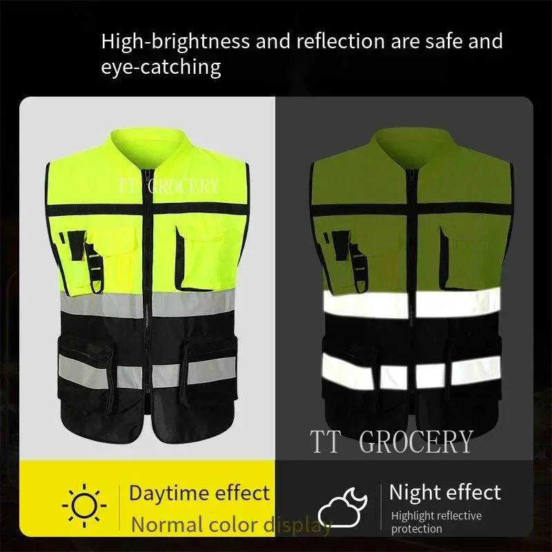 High Visibility Security Reflective Vest Pockets Design Reflective Vest Outdoor Traffic Safety Cycling Wear