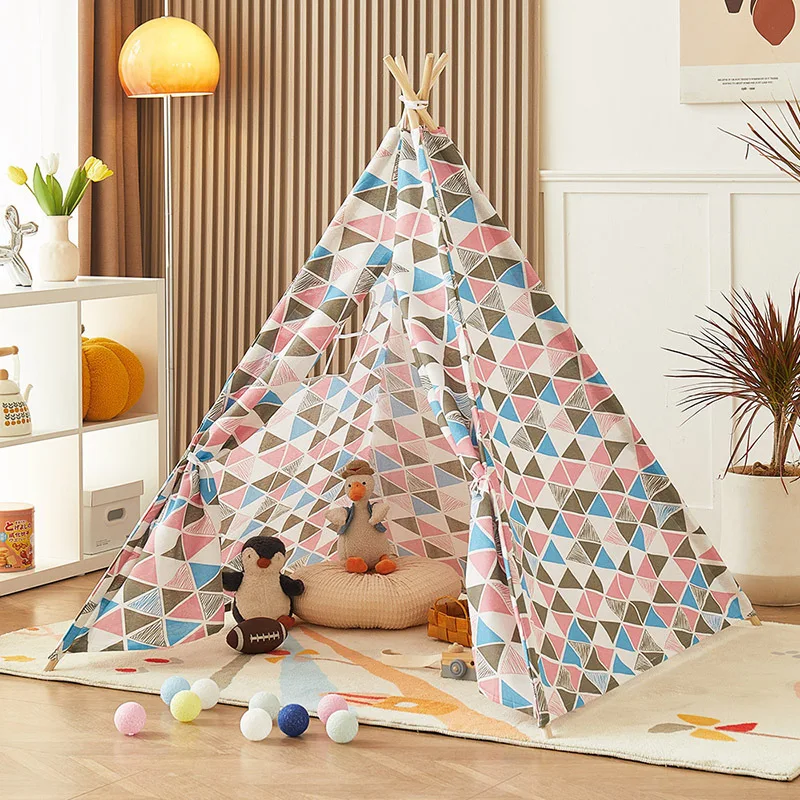 Dropshipping 1.3M Kids Tent Tipi Draagbare Kinderen Speelhuis Indoor Outdoor Camping Huis Cadeau Jongens Meisjes Tenten Wigwam