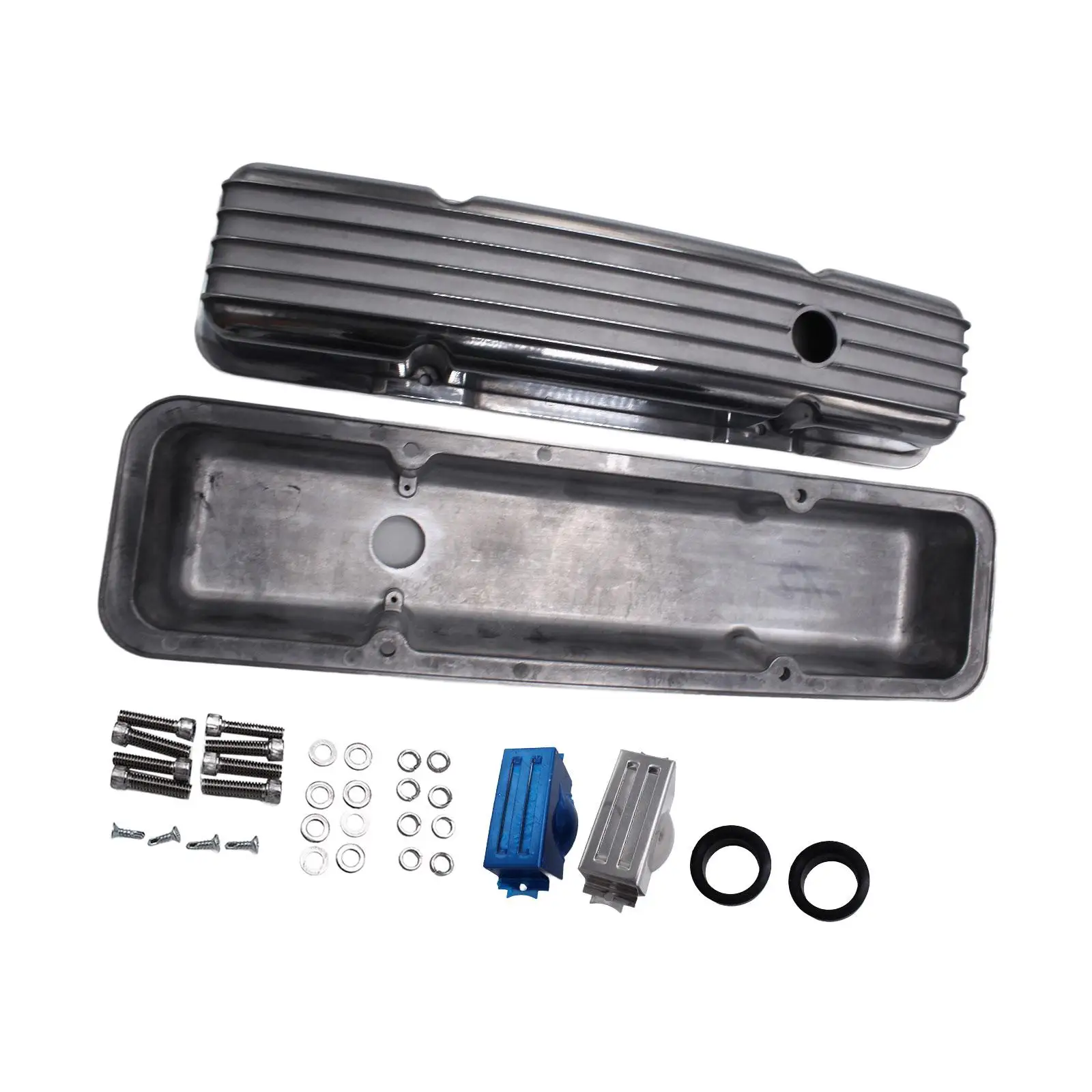 Short Finned Valve Covers Kit with Hole for Chevy Sbc 283 305 350 400