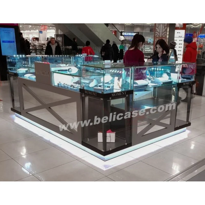 Muebles de exhibición personalizados de alta gama, quiosco de centro comercial de joyería, Mostrador de exhibición de joyería de madera, quiosco de joyería de lujo con