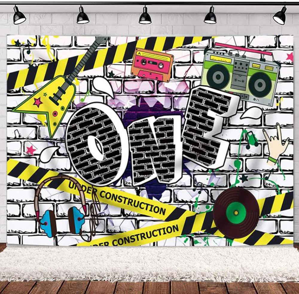 

Hip Hop Theme Photography Backdrop 1st Birthday Party Graffiti Wall Background Black And White Brick Wall Photo Shoot Decor