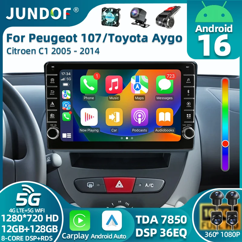 

Android 16 Carplay Auto Car Radio Multimedia Player For Peugeot 107 Citroen C1 Toyota Aygo 2005 -2014 DSP Stereo 2din Head Unit