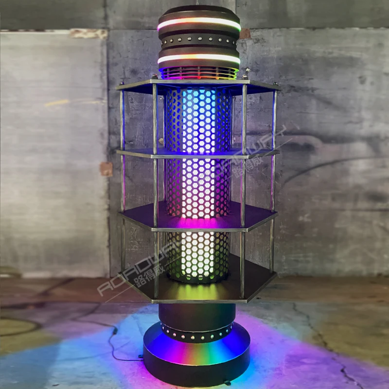 

Bar retro industrial style creative wrought iron metal multi-layer round wine cabinet Nakajima display stand corner cabinet