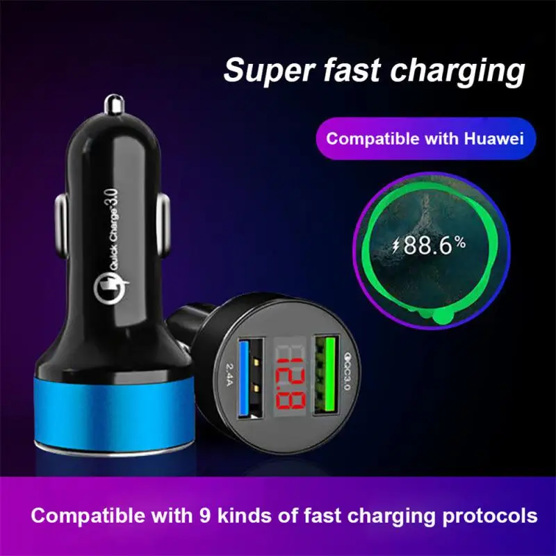 Dual USB QC3.0 Car Charger LED Voltmeter Portable Adapter Durable Universal Cigarette Lighter For Mobile Phones Auto Accessories