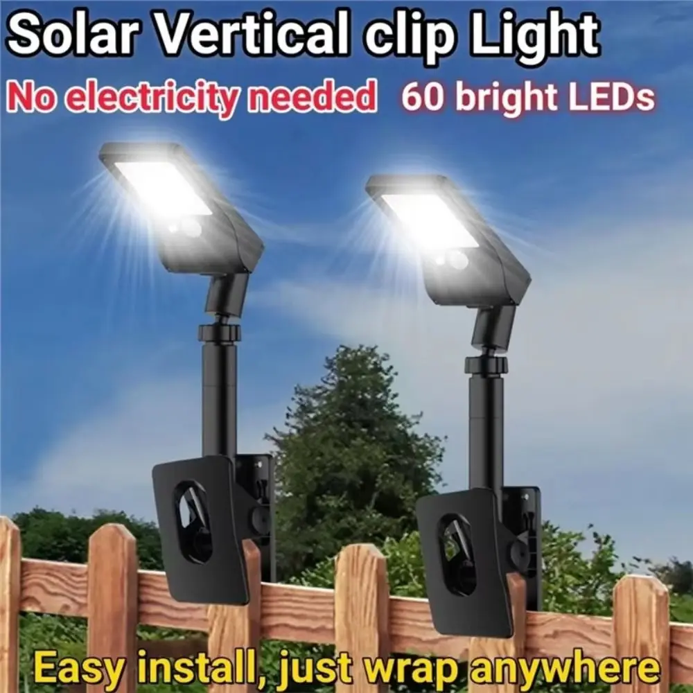 

Водонепроницаемые солнечные уличные светильники 60 LED 360° ° Поворотные уличные светильники с креплением-клипсой, автоматическое включение/выключение, вертикально регулируемые индукционные светильники