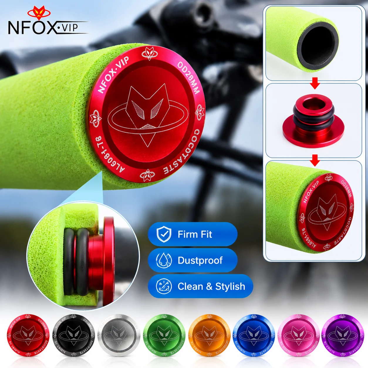 NFOX Hochwertige Ultraleichte Aluminium-Legierung Fahrrad-Vorbau-Endkappen Rutschfeste Mountainbike-Rennrad Lenker-Endkappen Zubehör in Verschiedenen Farben – Detail 3