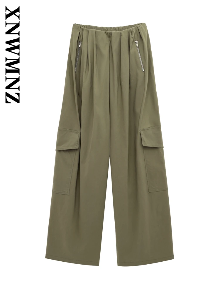 

XNWMNZ 2025 Spring New Woman's Vintage Work Pants Long Pants Edgy Autumn Female Bottoms Ruffles Regular Fit Pockets High Waist
