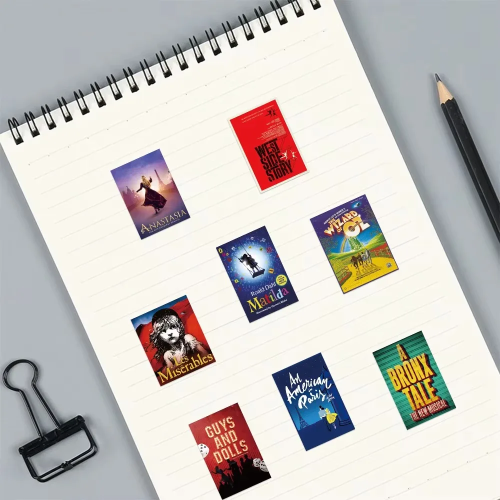 50 قطعة من ملصقات الملصقات الموسيقية على شكل قطة كلاسيكية، ملصق موسيقى برودواي، ملصق للهاتف المحمول والكمبيوتر المحمول وحقيبة التزلج