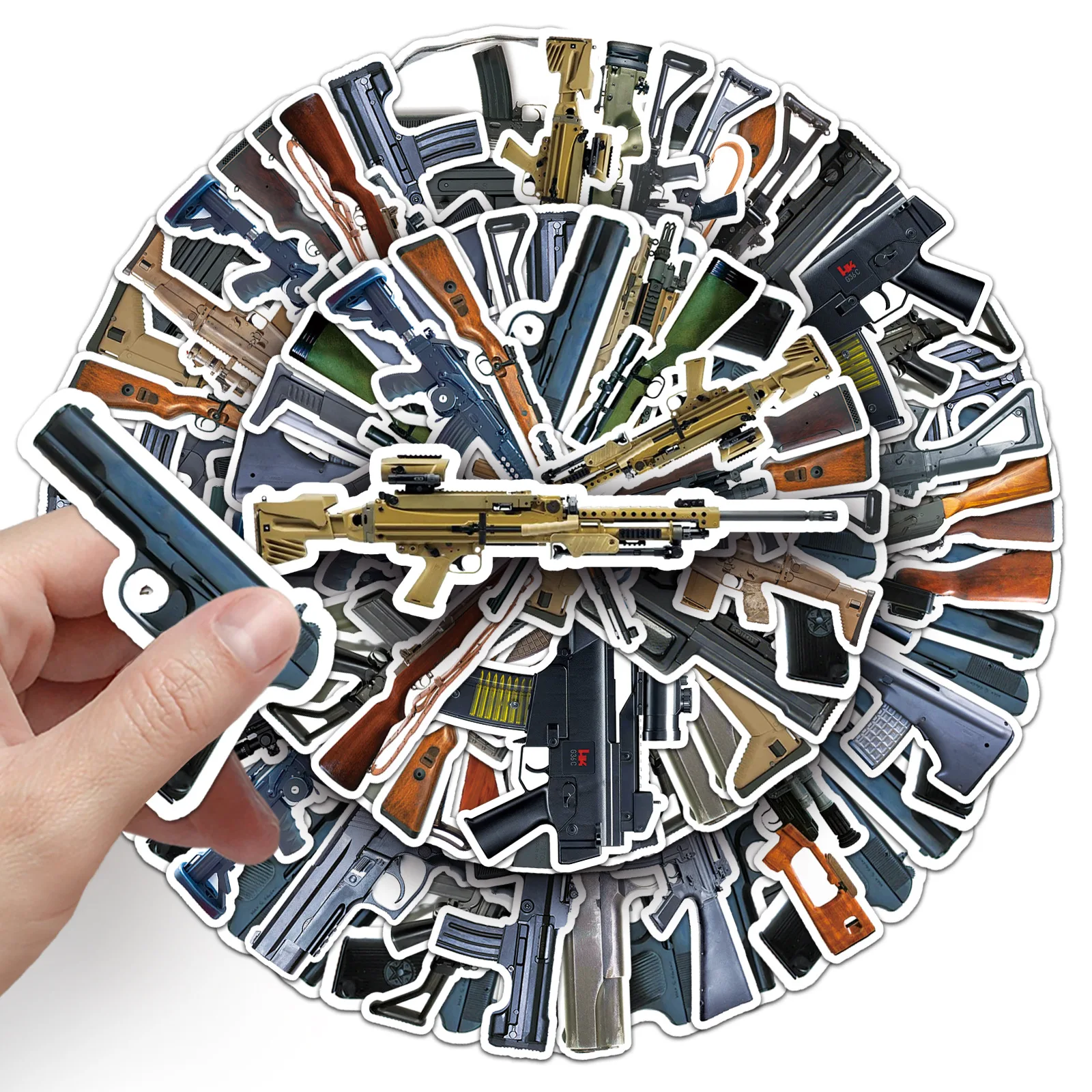 50 SZTUK Naklejek w Stylu Militarnym z Motywem Broni, Kreatywne Naklejki do Dekoracji Fajnych Broni, Laptopów, Telefonów, Gitar, Deskorolek, Zabawki dla Dzieci