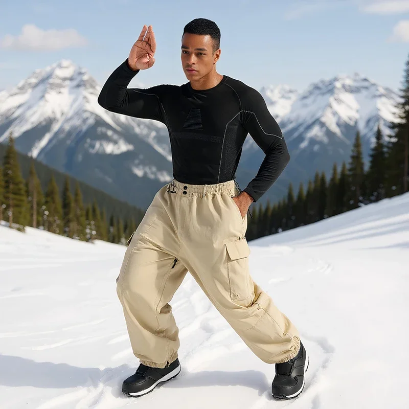 

New Outdoor Breathable Ski Pants Loose Single Board Casual Sports Ski Clothes Men's Windproof Waterproof Winter Warm Snow Pants