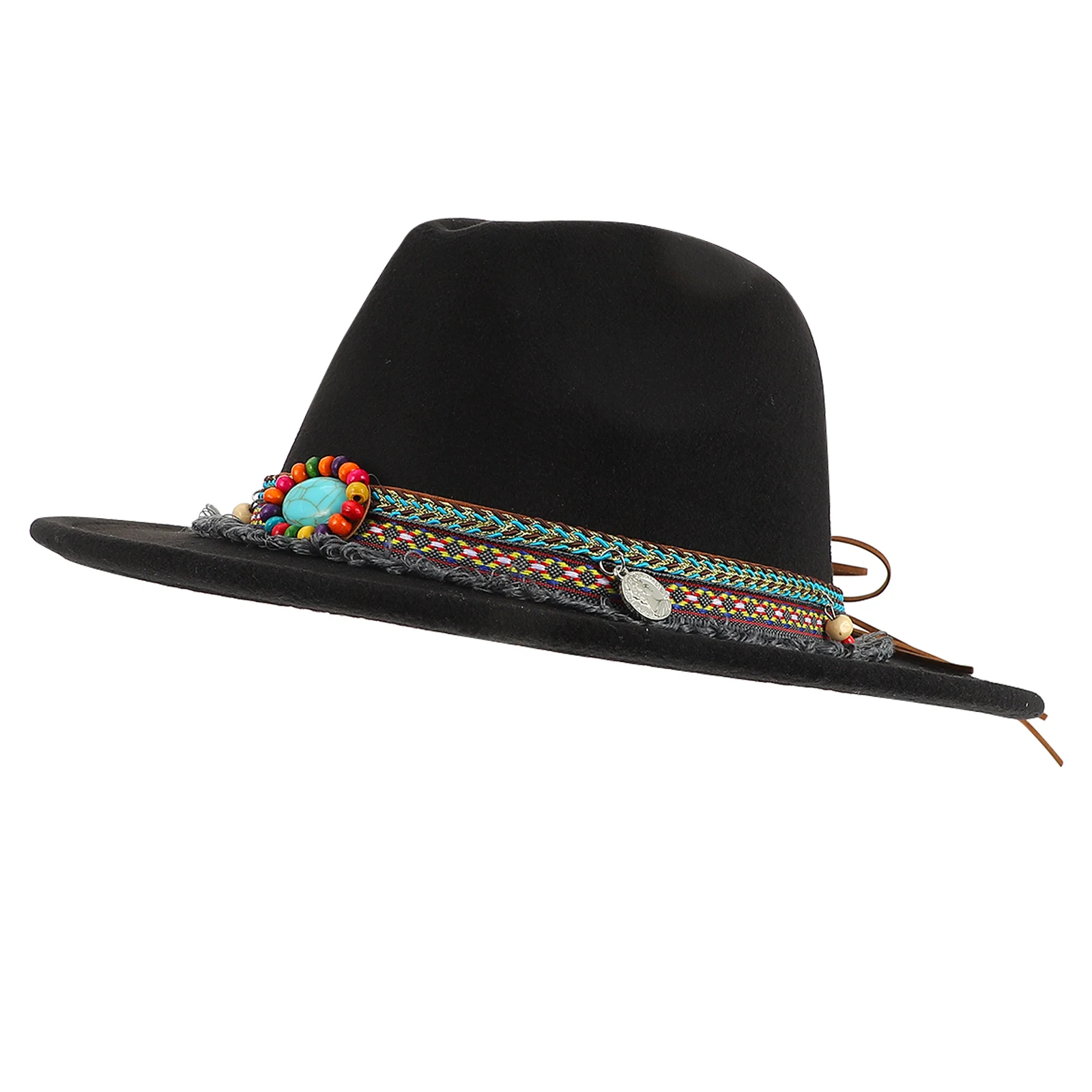 

Retro Jazz Hat Classical Woolen Fedora for Men Women Unisex Felt Ethnic Style Decor Sun Protection Wide Brim Hat
