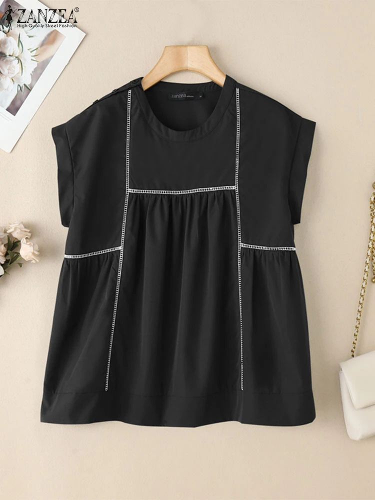 2025 letnia bluzka bez rękawów ZANZEA damska elegancka koronkowa patchworkowa koszula moda wakacyjne podkoszulki Casual O Neck praca Blusas